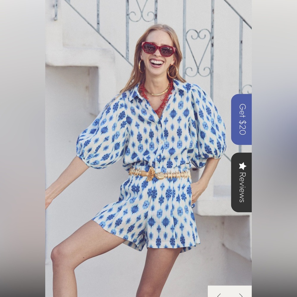 Lanhtropy Angel Linen Shirt and Frida Linen Shorts Set in Hamptons Print - NWT